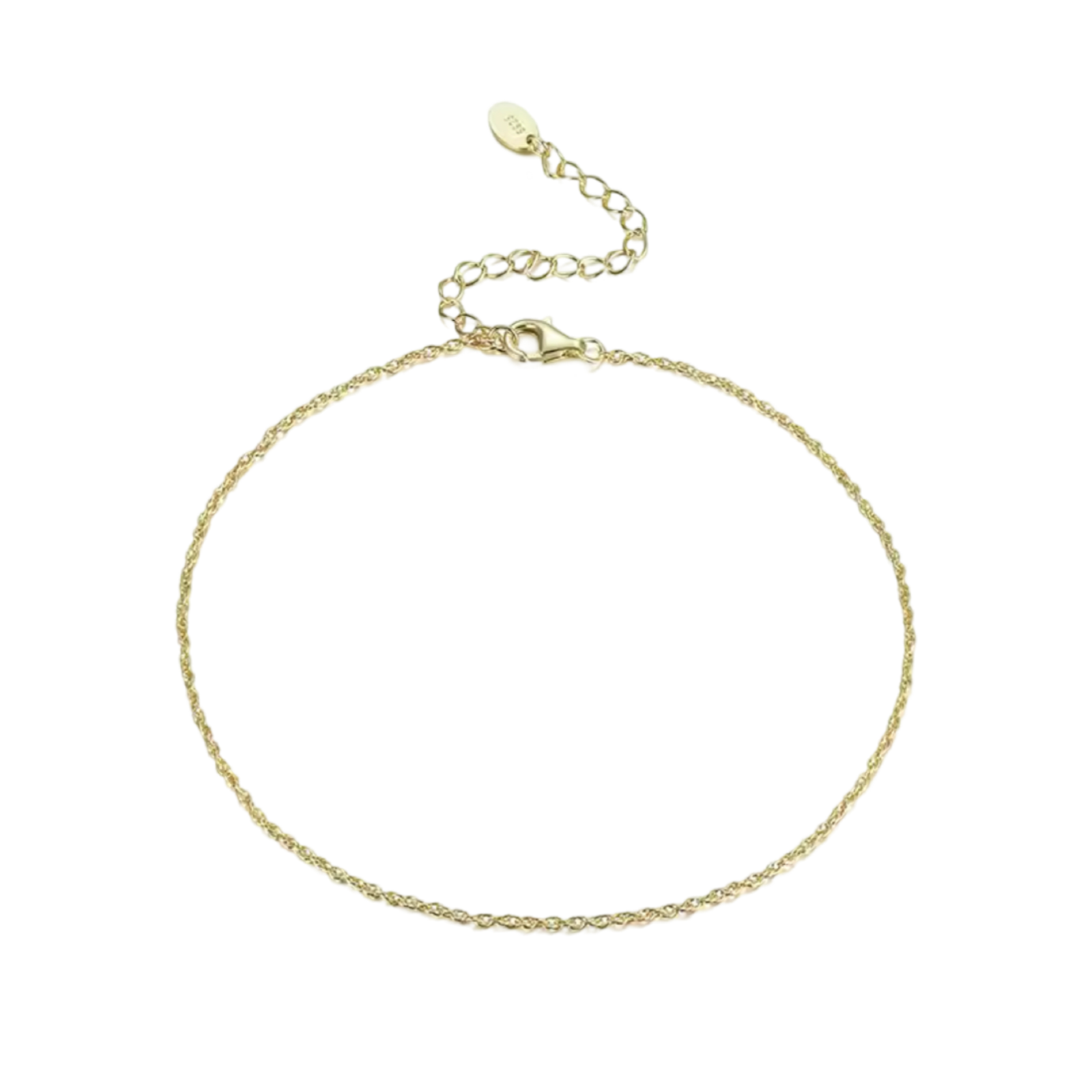 A gold chain anklet on a white background, showing a delicate, minimalist chain design.
