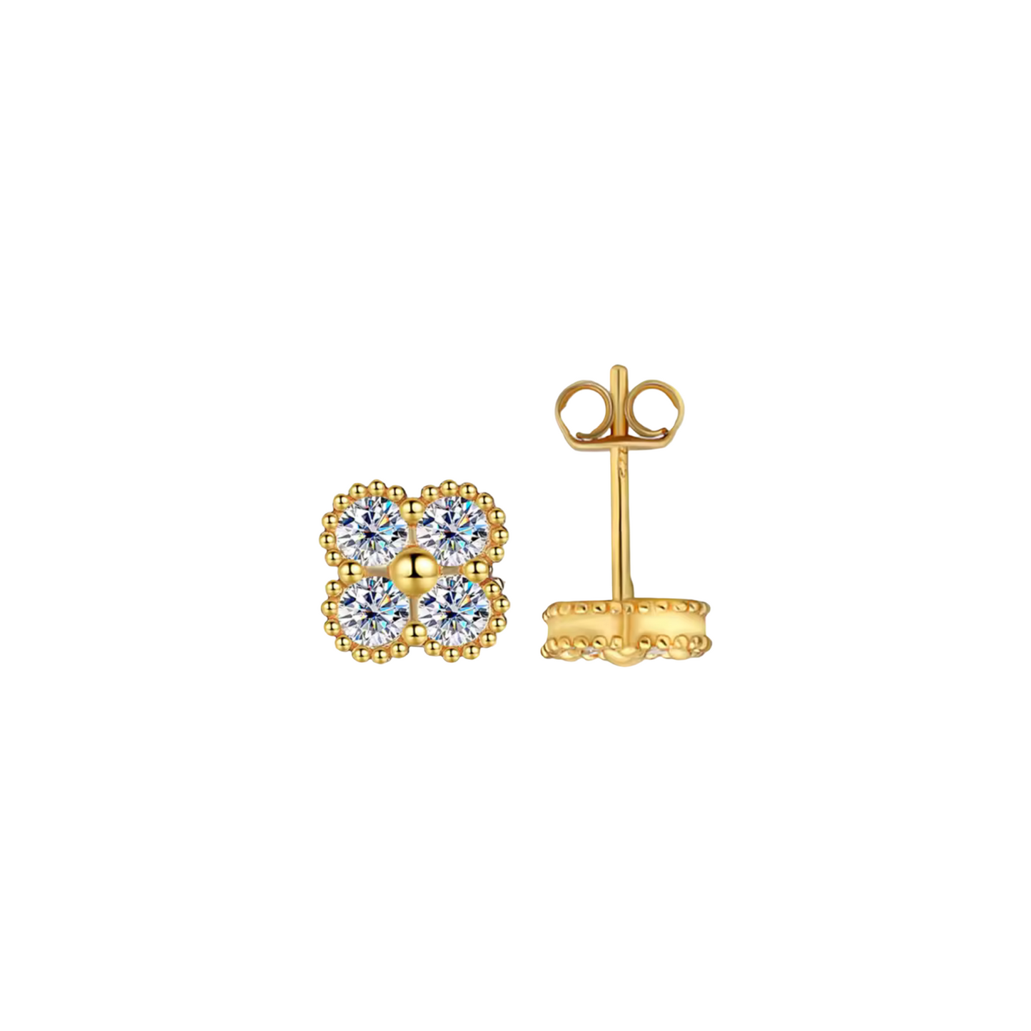 Moissanite Four Leaf Clover Studs