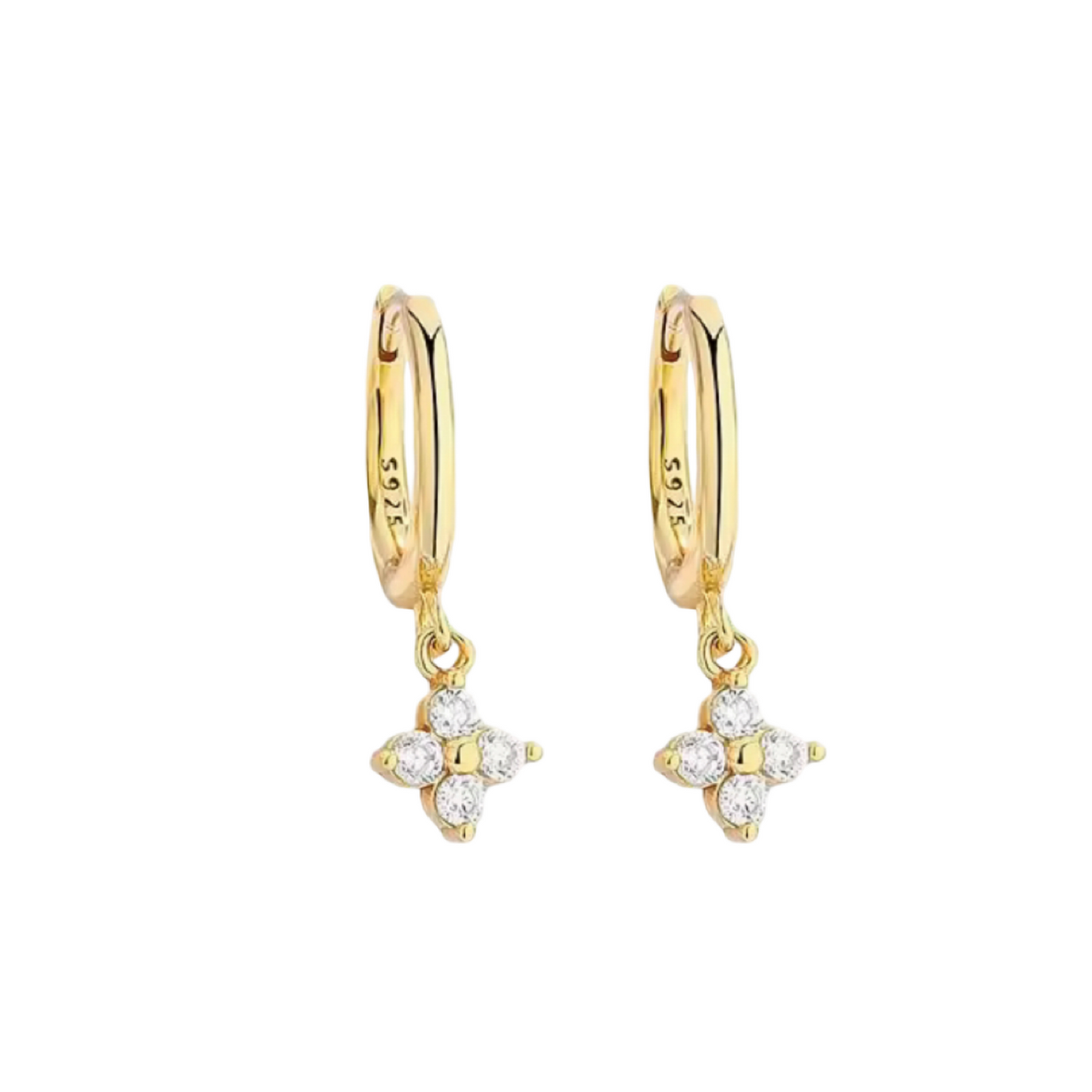 Flower Zircon Pendant Huggie Hoop Earrings