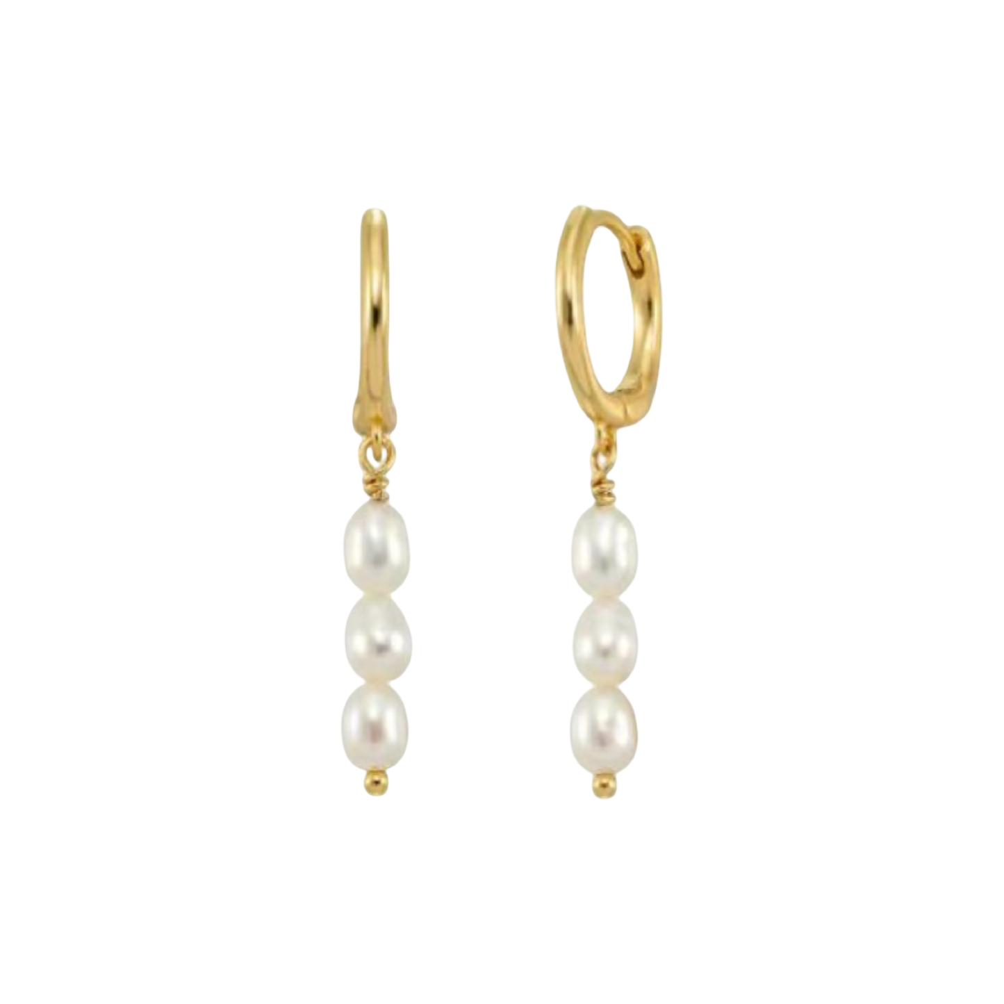 Triple Freshwater Pearl Drop Hoop Earrings