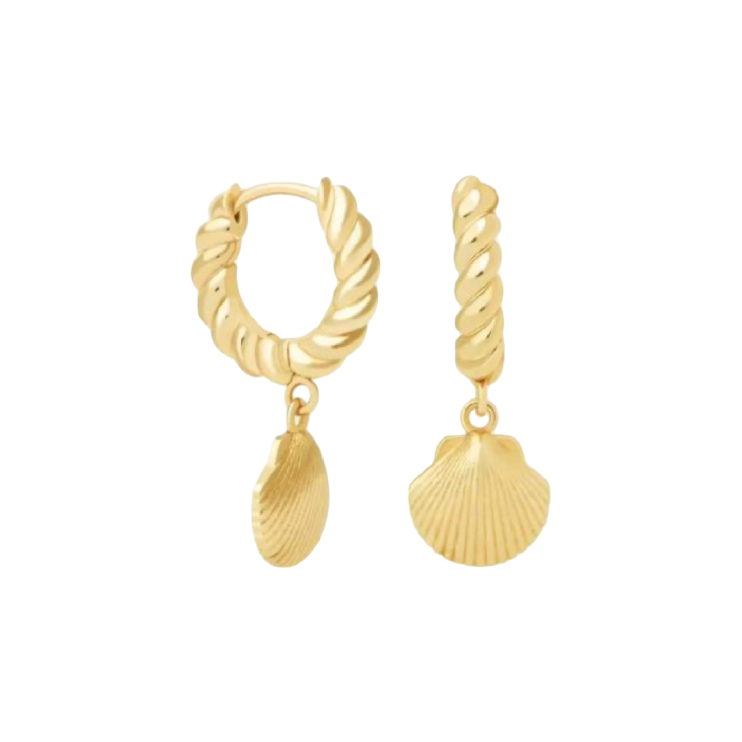Twisted Hoop Scallop Shell Earrings