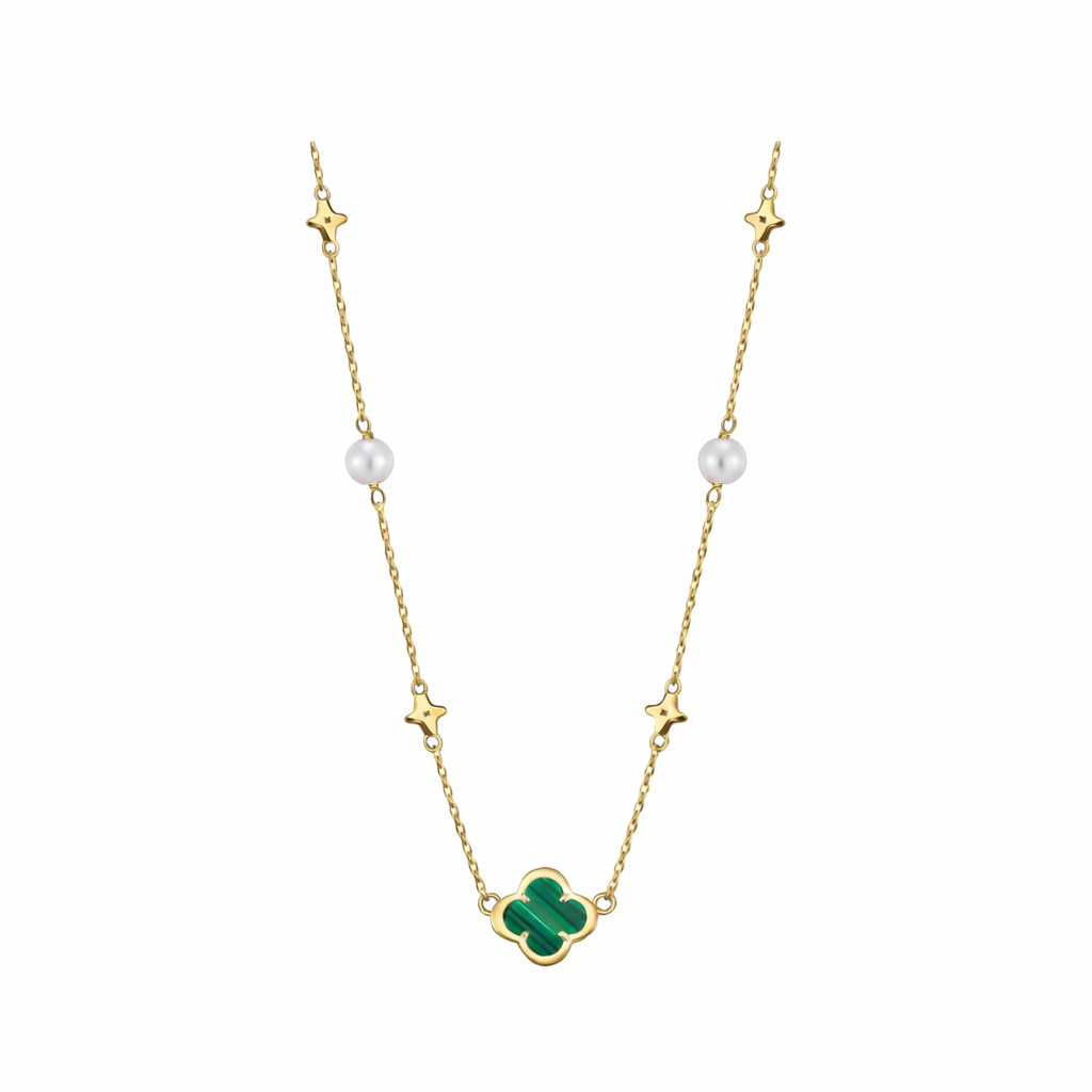 Malachite Clover Pearl Necklace