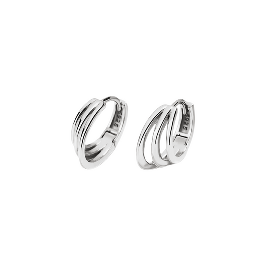 Triple Layer Hoop Earrings Sterling Silver 925