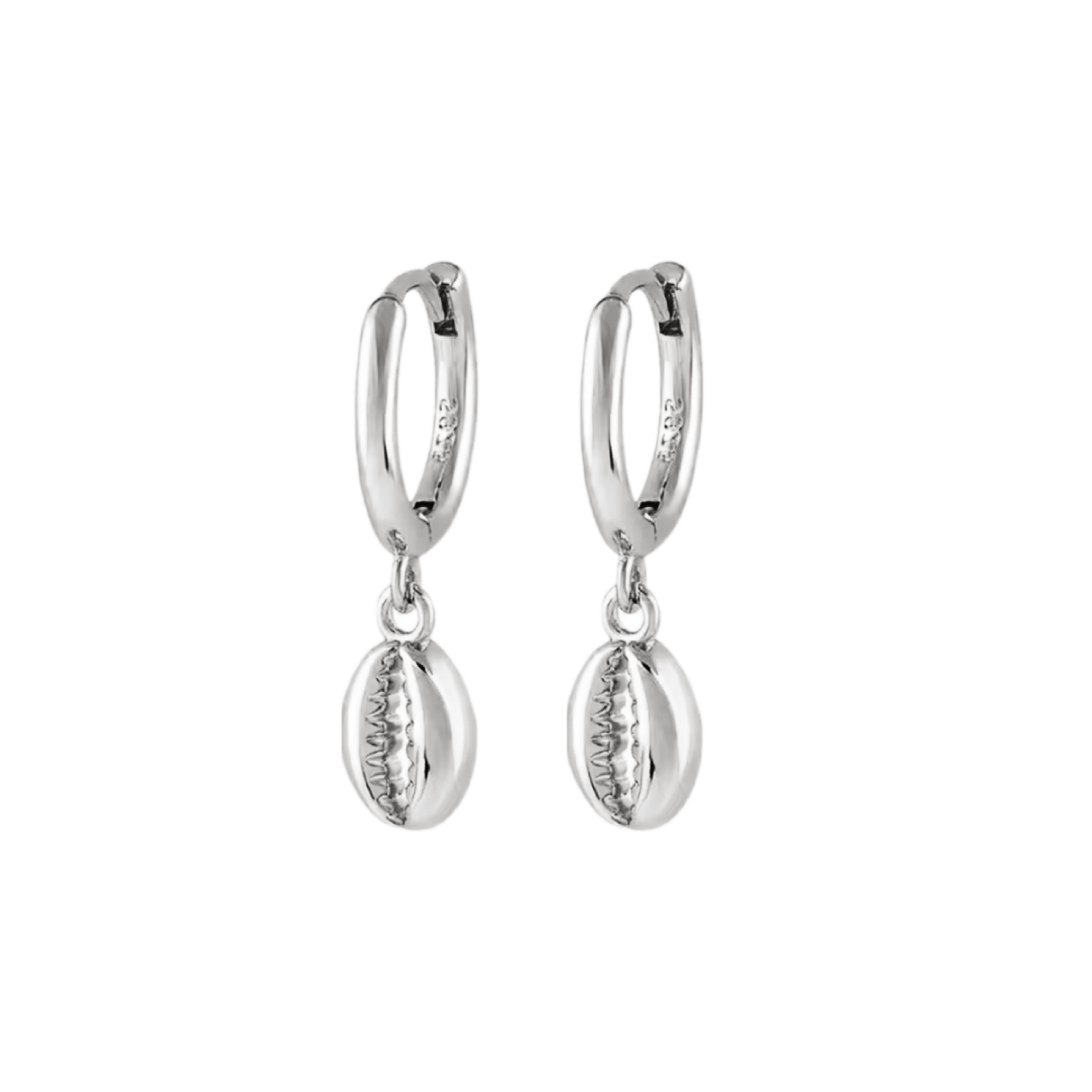 Cowrie Shell Pendant Hoop Huggie Earrings Sterling Silver 925