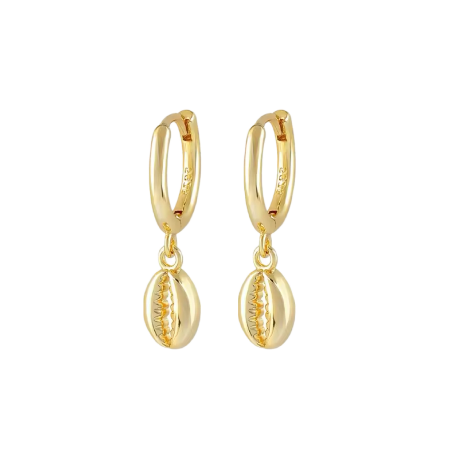 Cowrie Shell Pendant Hoop Huggie Earrings Sterling Silver 925 14k Gold
