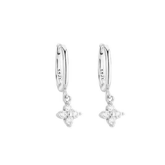Flower Zircon Pendant Huggie Hoop Earrings