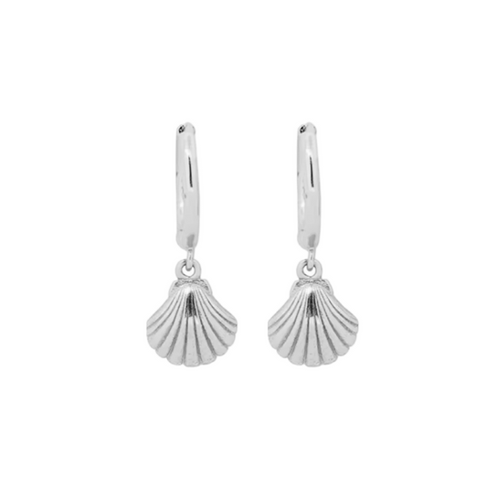 Clam Shell Pendant Hoop Huggie Earrings