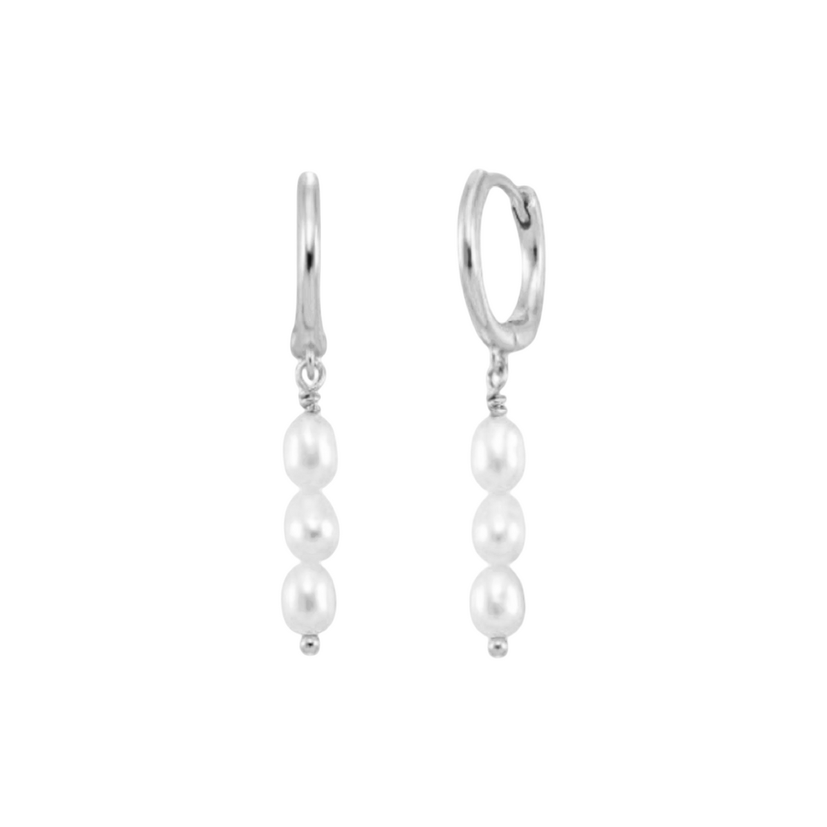 Triple Freshwater Pearl Drop Hoop Earrings