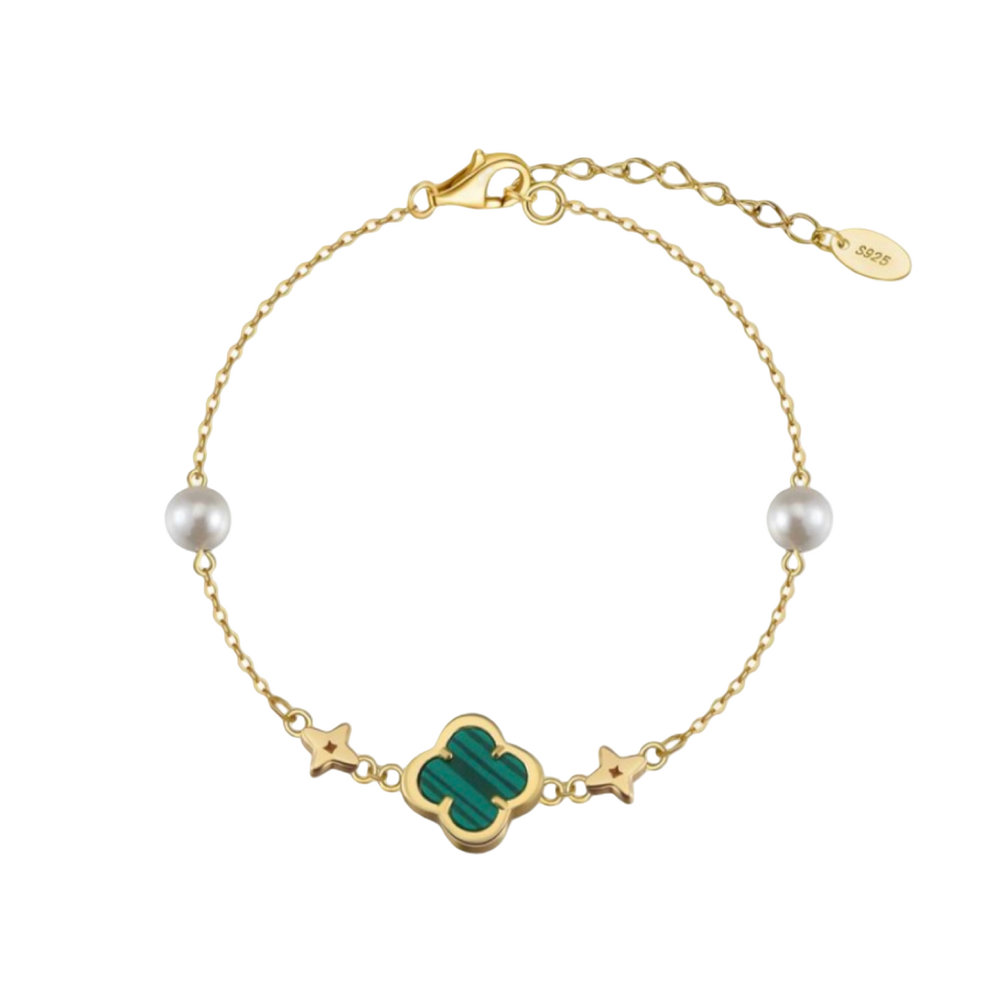 Malachite Clover Pearl Bracelet