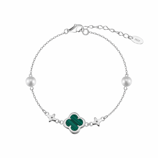 Malachite Clover Pearl Bracelet