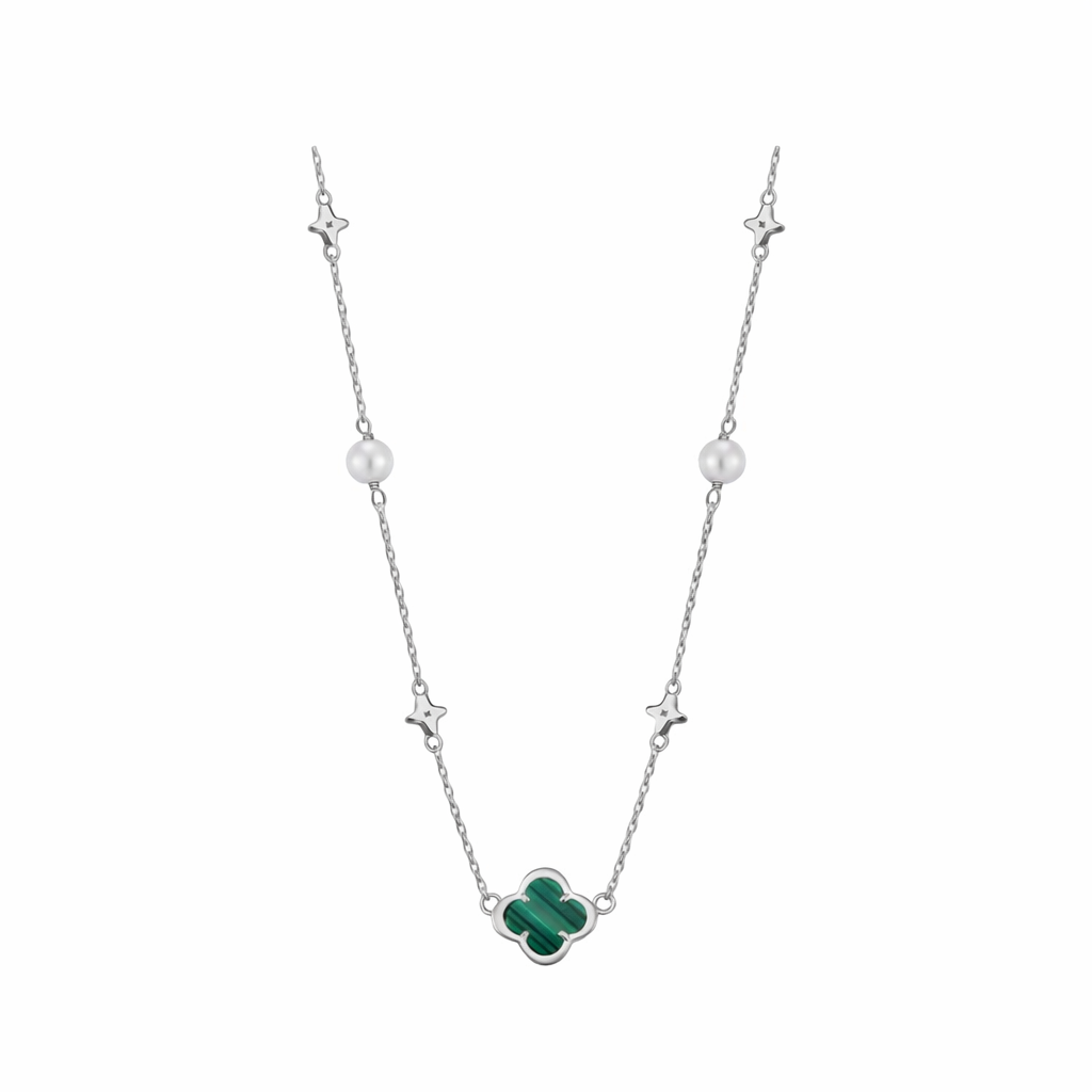 Malachite Clover Pearl Necklace