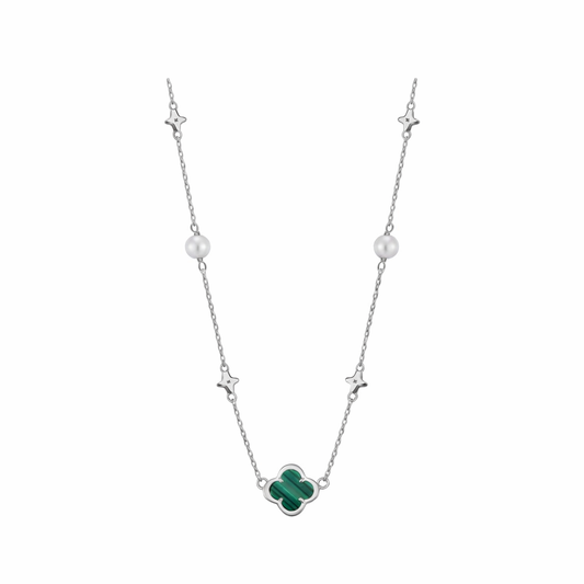 Malachite Clover Pearl Necklace